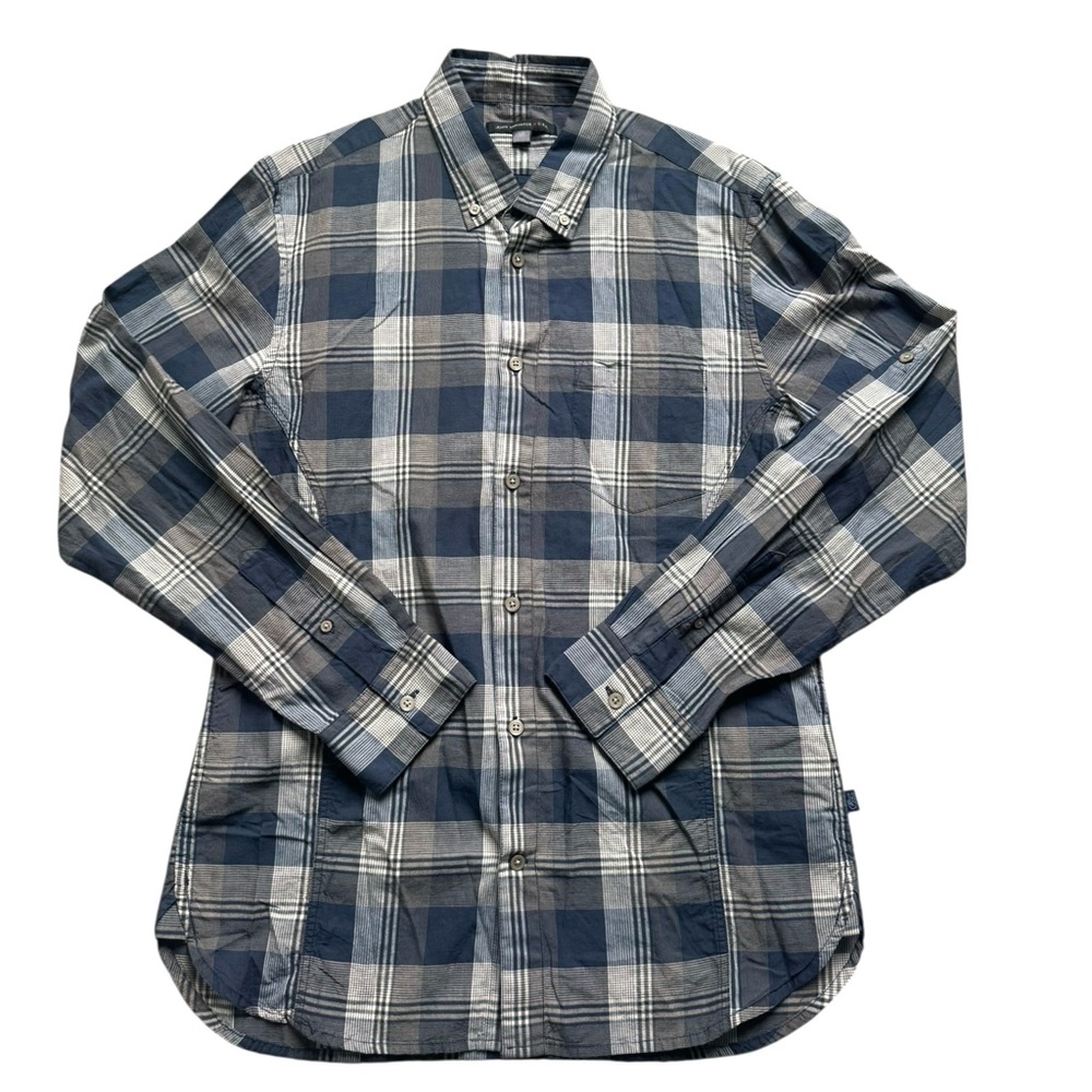 John Varvatos USA Mens Plaid Button Down Shirt Medium Blue Gray Lightweight